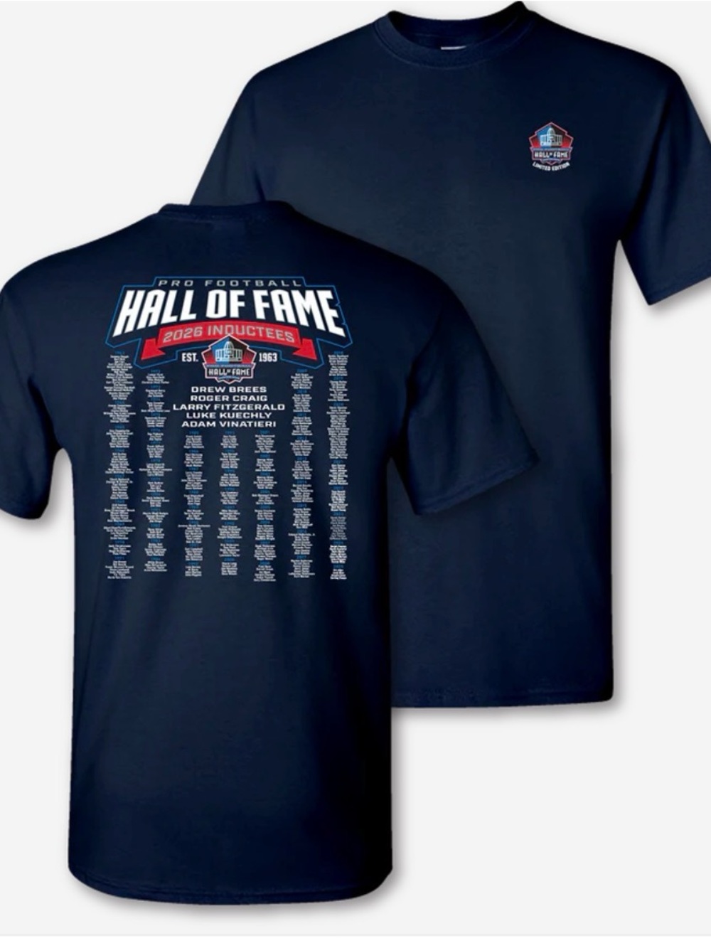 NWT Football Hall of Fame 2026 Inductees Navy T-Shirt - Large